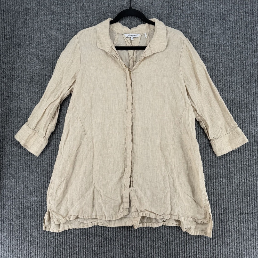 Foxcroft NYC 100% linen button front tunic blouse women's size 12 lagenlook